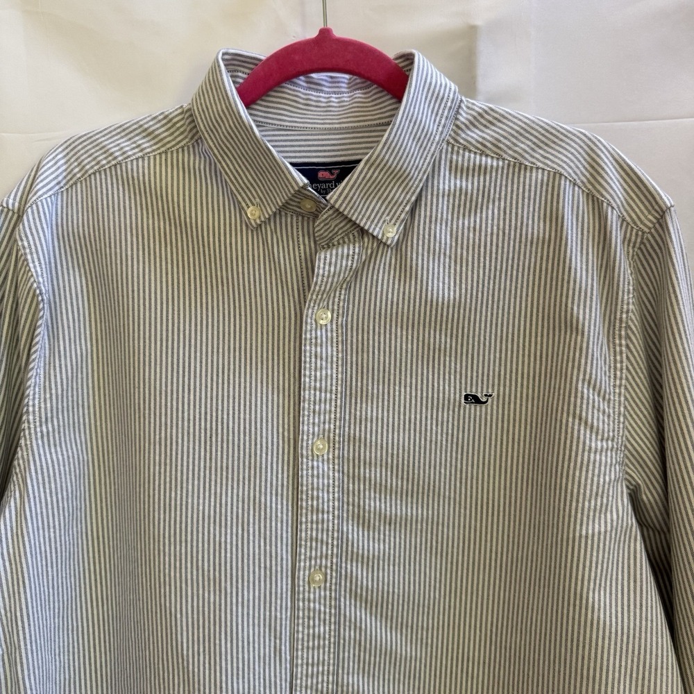 Vineyard Vines Whale Shirt Men's Large‎ Charcoal Pinstripes Button Down Casual - Picture 2 of 10